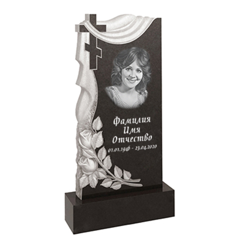 Памятник резной с розами и крестом размер 120*60см