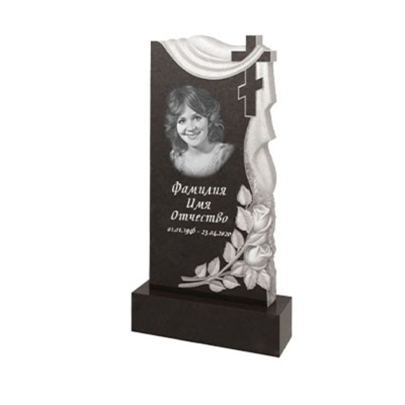 Памятник резной с гравировкой портрета, ФИО и дат, размер 100*50см