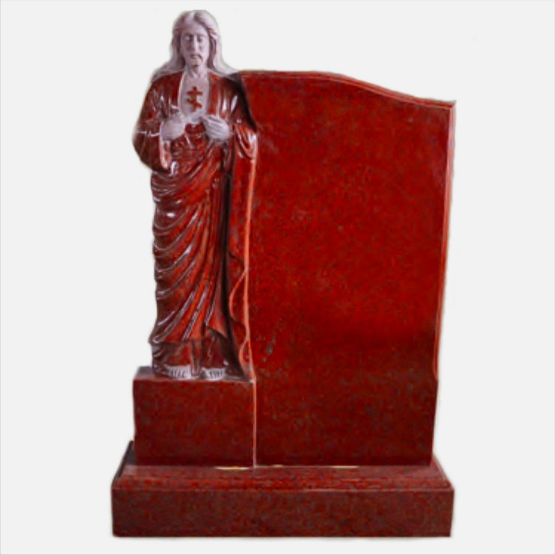 Гранитный красный с фигурой Спасителя